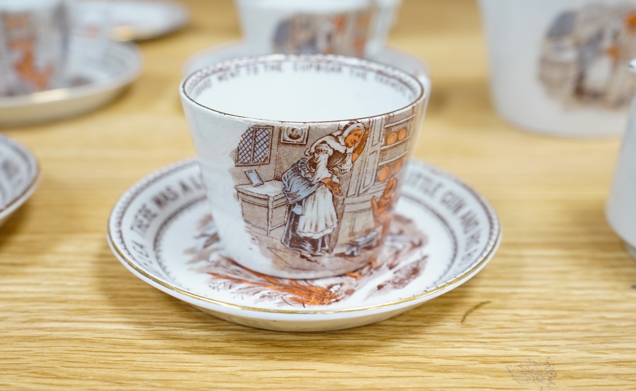 A Late 19th Century Whittaker & Co ‘Nursery Rhymes’ fifteen piece miniature tea service, Hanley, circa 1888. Condition - good